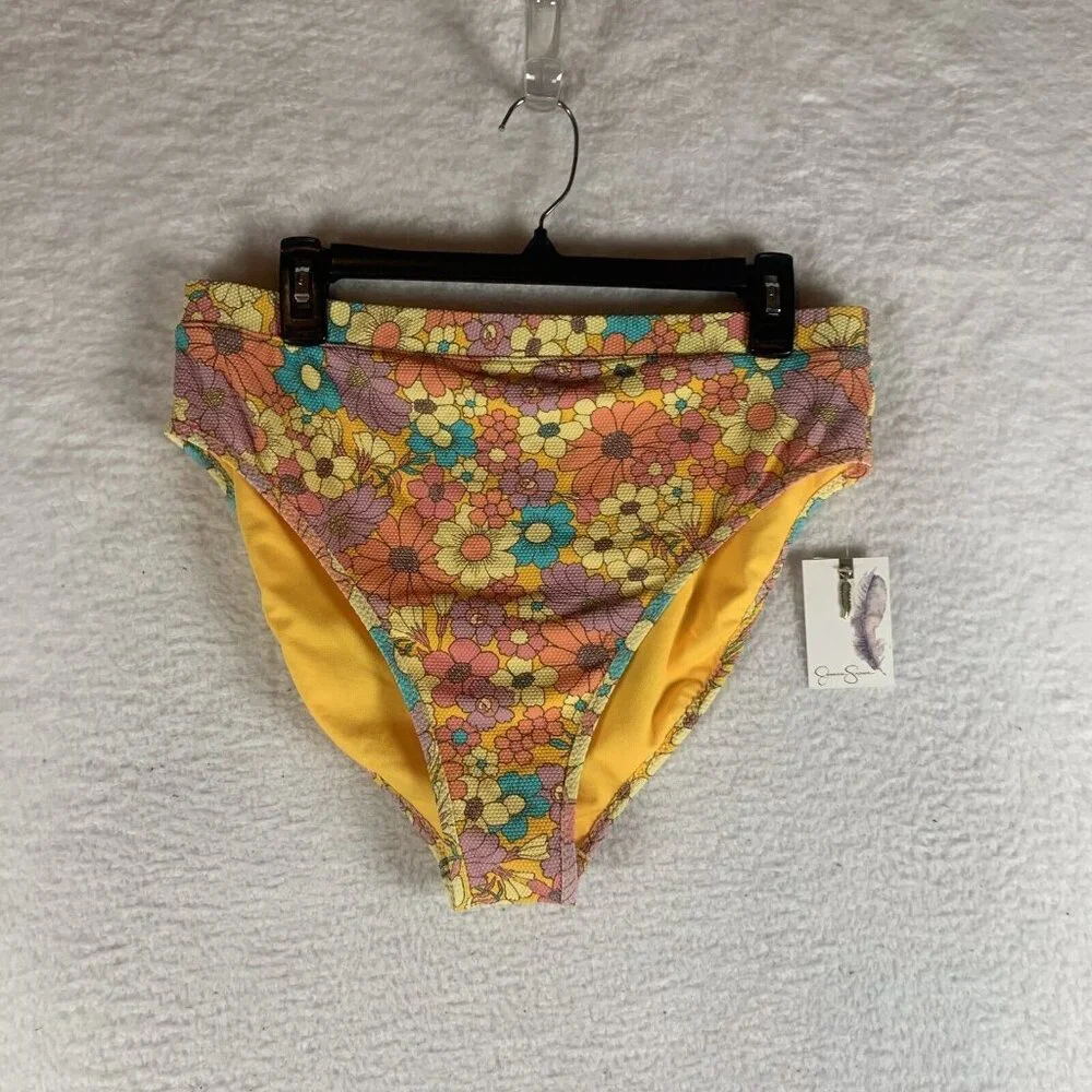 Jessica Simpson Swim Bottom Women's XL‎ Flax Multi Floral Nylon High-Waist S9479